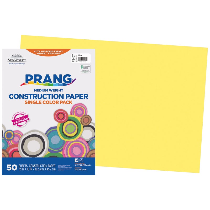 Prang (Formerly SunWorks) Construction Paper, Yellow, 12" x 18", 50 Sheets - Image 1